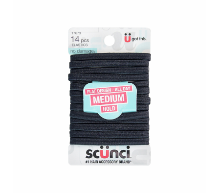 SCUNCI GOMAS ELASTICAS PLANOS-COLOR NEGRO 14PC